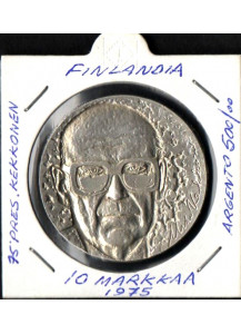 FINLANDIA 10 Markkaa Argento Fdc 1975 75° Compleanno del Presidente Kekkonen KM# 54